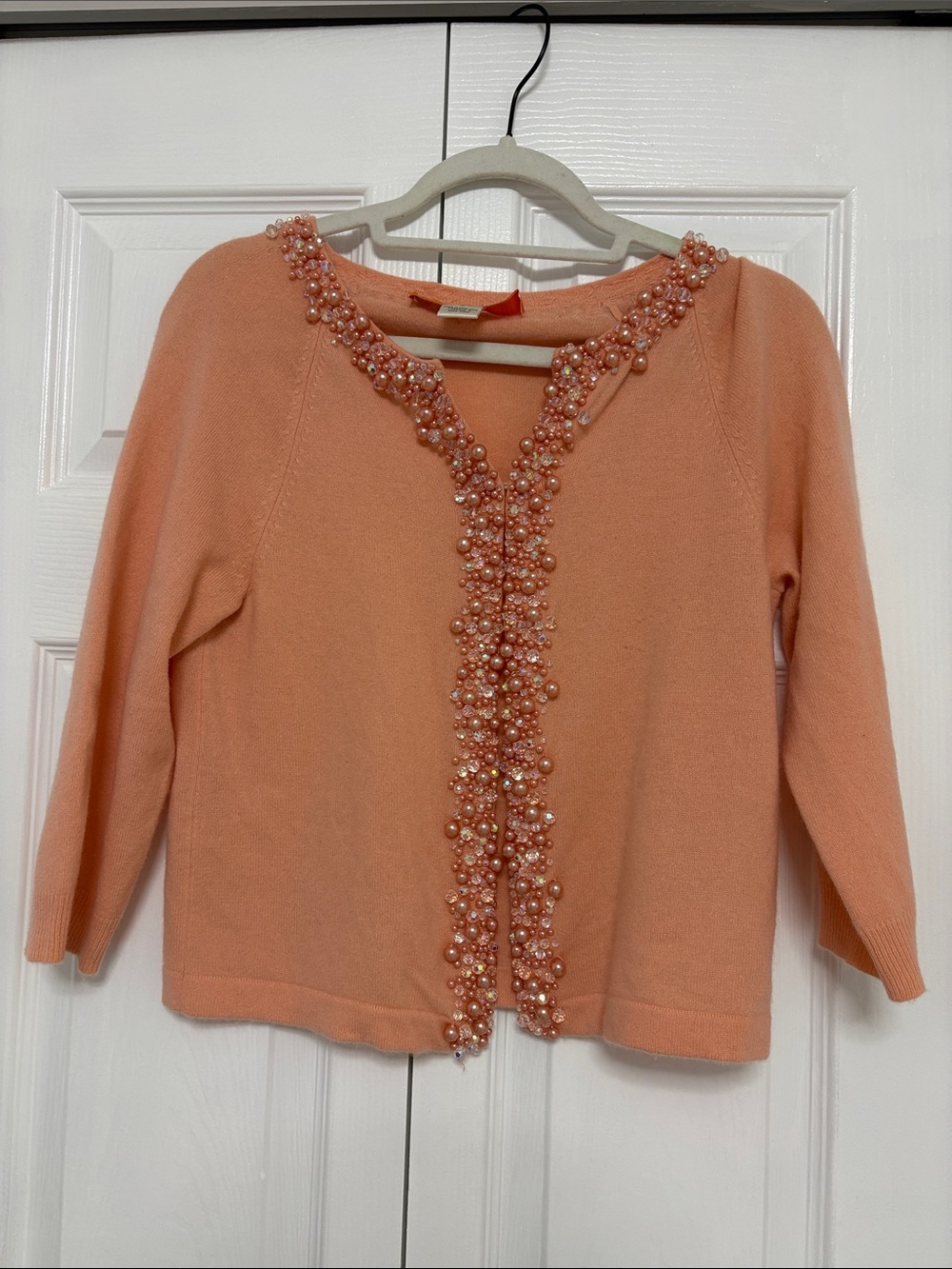 Cynthia Steffe Peach Pearl-Embellished Cardigan